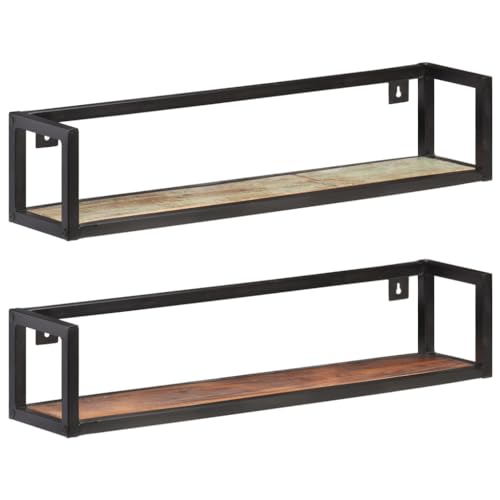 WRJENFSC 2er Set Wandregal Industrial Altholz Massiv 80 cm Recyceltes Holz Schwarz Schwebendes Regal mit Eisenrahmen für Wohnzimmer Küche Badezimmer Dekoration WRJENFSC 2er Set Wandregal Industrial Altholz Massiv 80 cm Recyceltes Holz Schwarz Schwebendes Regal mit Eisenrahmen für Wohnzimmer Küche Badezimmer Dekoration von WRJENFSC