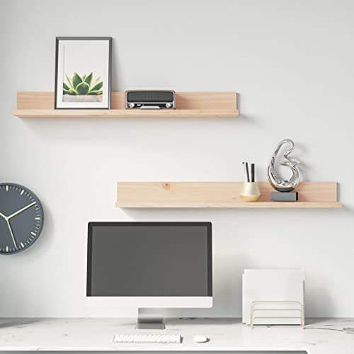 WRJENFSC 2er Set Wandregal Massivholz Kiefer 80x11x9 cm Natürliche Holzmaserung Offenes Regalbrett zur Wandmontage für Bücher Deko Wohnzimmer Küche Bad von WRJENFSC
