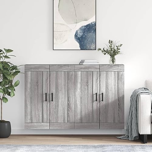 WRJENFSC 2er Set Wandschränke Grau Sonoma 69,5x34x90 cm aus Holzwerkstoff mit Zinkgriffen Modernes Sideboard und Stauraumregal für Living Room, Küche und Flur von WRJENFSC