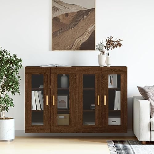 WRJENFSC 2er Set Wandschrank Braun Eiche Glasfront 69,5x34x90 cm viel Stauraum Sideboard für Wohnzimmer Flur Küche Büro WRJENFSC 2er Set Wandschrank Braun Eiche Glasfront 69,5x34x90 cm viel Stauraum Sideboard für Wohnzimmer Flur Küche Büro von WRJENFSC
