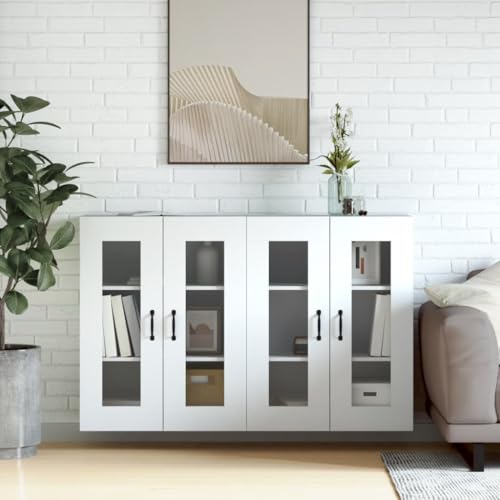 WRJENFSC 2er Set Wandschrank Weiß 69,5 x 34 x 90 cm mit Glastüren platzsparendes Sideboard für Küche Wohnzimmer Flur als Vorrats oder Display Möbel von WRJENFSC