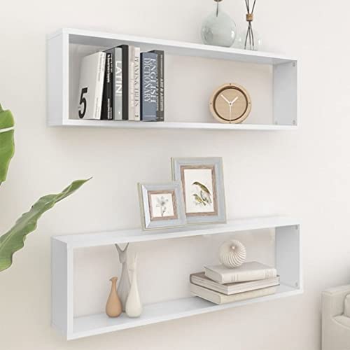 WRJENFSC 2er Set Würfel Wandregale Weiß 100x15x30 cm Holzwerkstoff - Schwebendes Regal für Bücher Deko Pflanzen im Wohnzimmer Bad Küche von WRJENFSC