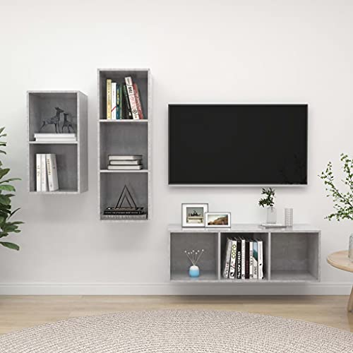 WRJENFSC 3-TLG. Hängendes TV-Schrank-Set Betongrau Holzwerkstoff mit Großem Stauraum WRJENFSC 3-TLG. Hängendes TV-Schrank-Set Betongrau Holzwerkstoff mit Großem Stauraum von WRJENFSC