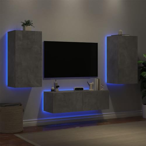 WRJENFSC 3-TLG. TV-Wohnwand mit LED-Leuchten Betongrau Tv Table Couchtisch Tv Board Hängend Fernsehtisch Hoch für Flur Schlafzimmer Wohnstube Inneres von WRJENFSC