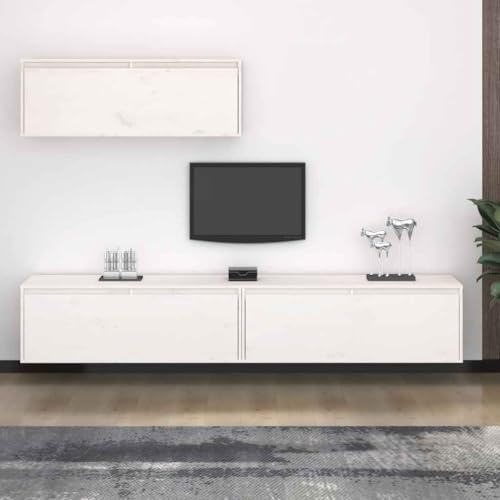 WRJENFSC 3-teiliger TV Schrank Hängend Weiß Massivholz Kiefer 100x30x35 cm Wohnzimmerschränke für Wandmontage Modernes Design von WRJENFSC
