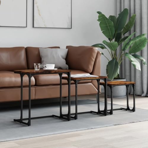 WRJENFSC 3-teiliges Satztisch Set Räuchereiche Holzwerkstoff Metall Beistelltisch Couchtisch Nachttisch für Wohnzimmer Schlafzimmer Büro mit Platzsparendem Design und Stapelbar WRJENFSC 3-teiliges Satztisch Set Räuchereiche Holzwerkstoff Metall Beistelltisch Couchtisch Nachttisch für Wohnzimmer Schlafzimmer Büro mit Platzsparendem Design und Stapelbar von WRJENFSC