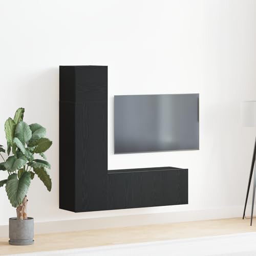 WRJENFSC 3-teiliges TV-Regal-Set TV Schrank Lowboard in Schwarz-Eiche aus Spanplatten Matt Rechteckig mit Schiebetüren für Wohnzimmer Medienaufbewahrung Modernes Design von WRJENFSC