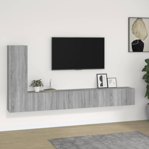WRJENFSC 3-teiliges TV-Schrank-Set Grau Sonoma aus Holzwerkstoff mit Wandmontage und großem Stauraum für Wohnzimmer Möbel von WRJENFSC