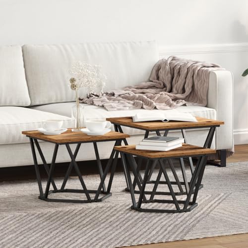 WRJENFSC 3er Set Beistelltische aus recyceltem Massivholz Rustikale Couchtische Nachttische Braun 40x40x32 cm für Wohnzimmer Schlafzimmer Flur WRJENFSC 3er Set Beistelltische aus recyceltem Massivholz Rustikale Couchtische Nachttische Braun 40x40x32 cm für Wohnzimmer Schlafzimmer Flur von WRJENFSC
