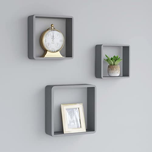 WRJENFSC 3er Set Würfelregale Grau MDF Schwebendes Wandregal mit Unsichtbarem Montagesystem für Deko Bücher Wohnzimmer Küche Bad von WRJENFSC