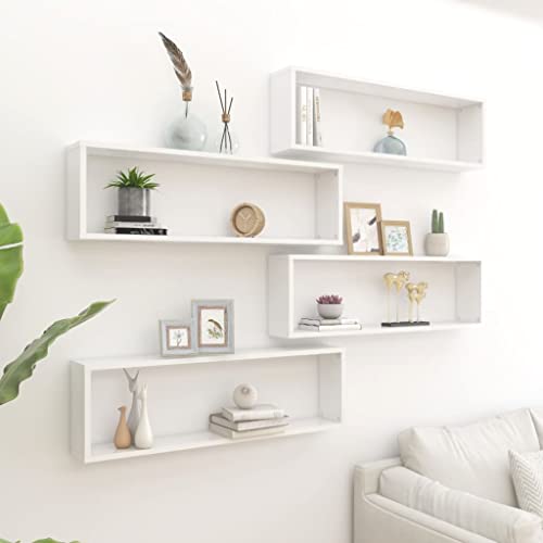 WRJENFSC 4 Stück Wandregal Set Hochglanz-Weiß Würfel Design 100x15x30 cm aus Holzwerkstoff für Bücher CDs Pflanzen Dekoration in Wohnzimmer Bad Küche von WRJENFSC