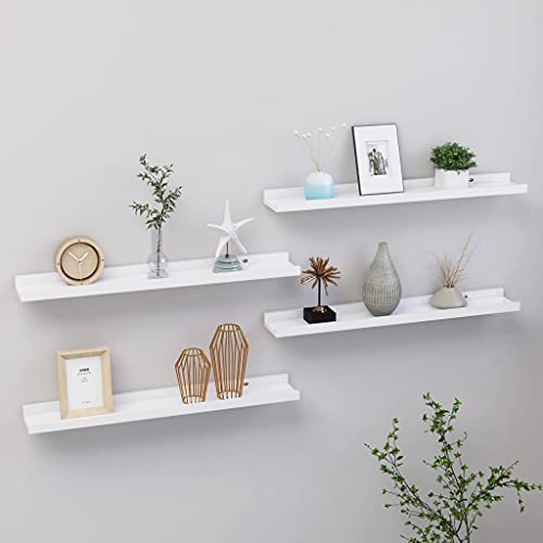 WRJENFSC 4 Stück Wandregale Weiß Schwebend MDF 60x9x3 cm Robustes Regal für Deko Bücher Pflanzen in Wohnzimmer Bad Küche von WRJENFSC