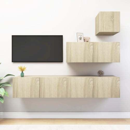 WRJENFSC 4-TLG TV Schrank Set Hängend Sonoma Eiche Holzwerkstoff Modernes Design mit großem Stauraum TV Board Sideboard Wandmontage für Wohnzimmer WRJENFSC 4-TLG TV Schrank Set Hängend Sonoma Eiche Holzwerkstoff Modernes Design mit großem Stauraum TV Board Sideboard Wandmontage für Wohnzimmer von WRJENFSC