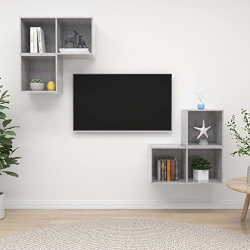 WRJENFSC 4-TLG. TV-Schrank-Set Betongrau Holzwerkstoff Schränke Tv Schrank Wohnzimmer Möbel Sideboard Tv Lowboard für Flur Inneres Schlafzimmer Wohnstube von WRJENFSC
