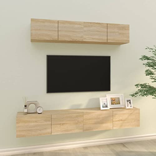 WRJENFSC 4-TLG. TV-Schrank-Set Sonoma-Eiche Holzwerkstoff Fernseher Schrank Tv Ständer Tv Board Hängend Fernsehtisch Hoch für Schlafzimmer Wohnstube Flur Inneres von WRJENFSC
