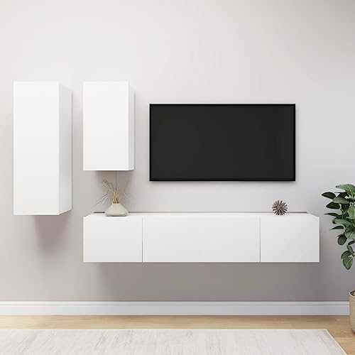 WRJENFSC 4-TLG. TV-Schrank-Set Weiß Holzwerkstoff Sideboard Fernseher Couchtisch Tv Ständer Sideboard Tv Lowboard für Inneres Schlafzimmer Wohnstube Flur von WRJENFSC