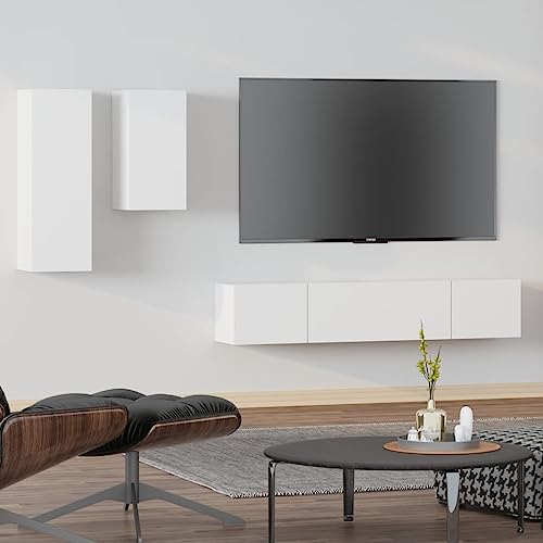 WRJENFSC 4-TLG. TV-Schrank-Set Weiß Holzwerkstoff Tv-Schrank Tv Sideboard Wohnzimmer Tv Ständer Wohnzimmer Möbel für Inneres Flur Wohnstube Schlafzimmer von WRJENFSC