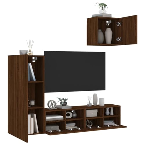 WRJENFSC 4-TLG. Wohnwand Braun Eichen-Optik Holzwerkstoff Sideboard Fernseher Tv Sideboard Wohnzimmer Tv Ständer Buffetschrank für Inneres Schlafzimmer Wohnstube Flur von WRJENFSC