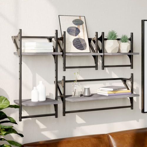 WRJENFSC 4-teiliges Wandregal-Set mit Metallstange Grau Sonoma aus Holzwerkstoff Schweberegal für zusätzlichen Stauraum und Wanddekoration in Wohnzimmer Küche Bad WRJENFSC 4-teiliges Wandregal-Set mit Metallstange Grau Sonoma aus Holzwerkstoff Schweberegal für zusätzlichen Stauraum und Wanddekoration in Wohnzimmer Küche Bad von WRJENFSC