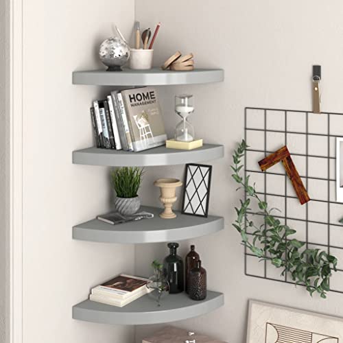 WRJENFSC 4er Set Eck-Schweberegale Grau aus MDF und Metall 35x35x3,8 cm für Wanddeko Bücher Sammlerstücke WRJENFSC 4er Set Eck-Schweberegale Grau aus MDF und Metall 35x35x3,8 cm für Wanddeko Bücher Sammlerstücke von WRJENFSC