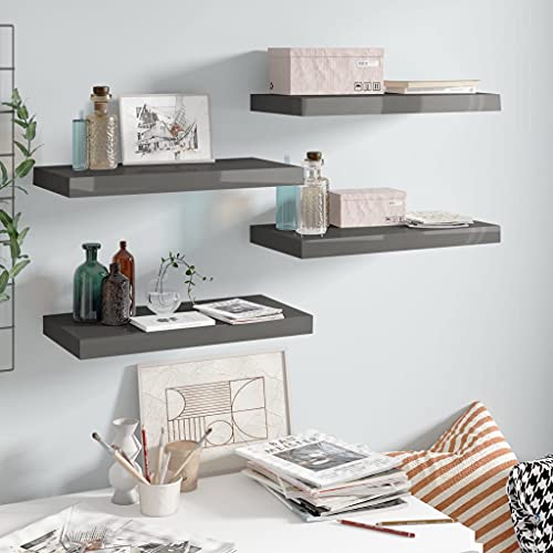 WRJENFSC 4er Set Schweberegale Hochglanz-Grau 50x23x3,8 cm Wandregal mit Metallrahmen - Schwebendes Regal für Wanddeko in Wohnzimmer Küche Bad WRJENFSC 4er Set Schweberegale Hochglanz-Grau 50x23x3,8 cm Wandregal mit Metallrahmen - Schwebendes Regal für Wanddeko in Wohnzimmer Küche Bad von WRJENFSC