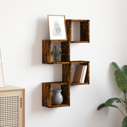 WRJENFSC 4er Set Schweberegale Wandregal aus Holzwerkstoff in Rauchsäulen-Optik 25x25x2 cm Modernes Design Stabile Ablage für Deko Bücher Pflanzen Wohnzimmer Schlafzimmer Büro von WRJENFSC