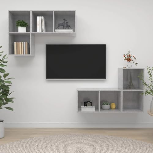 WRJENFSC 4er Set TV Wandschrank Betongrau Holzwerkstoff Hängbar Vertikal oder Horizontal mit 2 Fächern pro Schrank für Stauraum im Wohnzimmer WRJENFSC 4er Set TV Wandschrank Betongrau Holzwerkstoff Hängbar Vertikal oder Horizontal mit 2 Fächern pro Schrank für Stauraum im Wohnzimmer von WRJENFSC