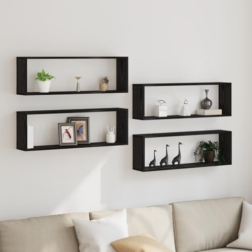 WRJENFSC 4er Set Wandregal Schwarz Eiche 80x15x26 cm Holzwerkstoff Wandregale Set für Wohnzimmer Dekoration, Modernes Design mit Starker Tragkraft bis 60 kg von WRJENFSC