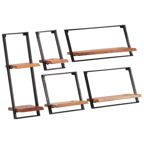 WRJENFSC 5 Stück Massivholz Akazie Wandregal Set mit Naturkante - Robustes Stauraum Regal für Bücher, Deko in Wohnzimmer, Büro oder Badezimmer WRJENFSC 5 Stück Massivholz Akazie Wandregal Set mit Naturkante - Robustes Stauraum Regal für Bücher, Deko in Wohnzimmer, Büro oder Badezimmer von WRJENFSC