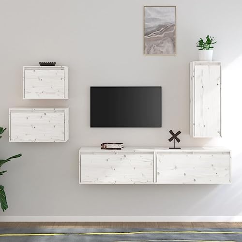 WRJENFSC 5 Stück TV Schränke Weiß Massivholz Kiefer Wandschrank Set für Wohnzimmer Robust Langlebig Modernes Design Verschiedene Größen von WRJENFSC