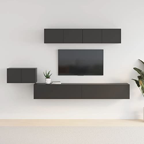 WRJENFSC 5-TLG. TV-Schrank-Set Schwarz Holzwerkstoff Schränke Tv Sideboard Wohnzimmer Wohnzimmer Möbel Fernsehschrank für Flur Inneres Schlafzimmer Wohnstube von WRJENFSC