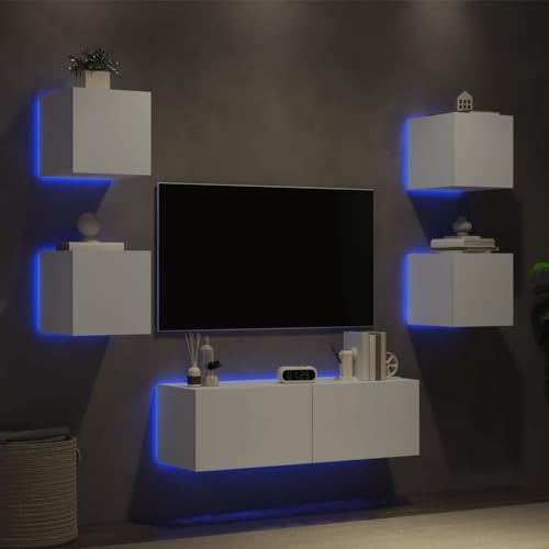 WRJENFSC 5-TLG. TV-Wohnwand mit LED-Leuchten Weiß Tv-Schrank Tv Sideboard Wohnzimmer Tv Schrank Buffetschrank für Inneres Flur Wohnstube Schlafzimmer von WRJENFSC