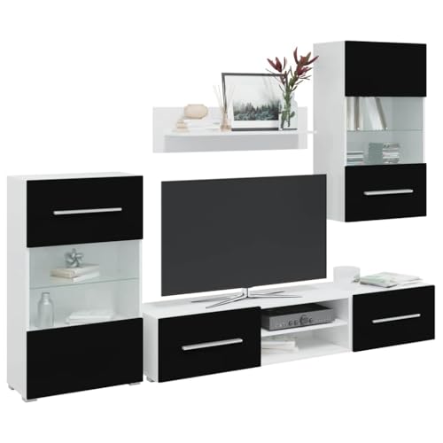 WRJENFSC 5-TLG. Wohnwand mit LED-Beleuchtung Mattschwarz Holzwerkstoff Fernseher Ständer Tv Board Hängend Wohnzimmer Möbel Buffetschrank für Flur Schlafzimmer Inneres Wohnstube WRJENFSC 5-TLG. Wohnwand mit LED-Beleuchtung Mattschwarz Holzwerkstoff Fernseher Ständer Tv Board Hängend Wohnzimmer Möbel Buffetschrank für Flur Schlafzimmer Inneres Wohnstube von WRJENFSC