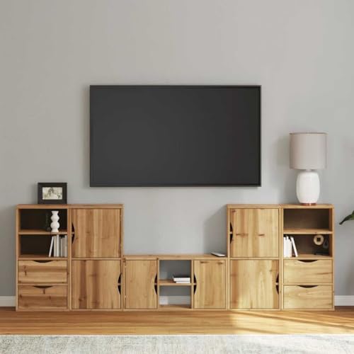 WRJENFSC 5-TLG. Wohnwand mit Stauraum ODDA Massivholz Kiefer Fernseher Ständer Tv Sideboard Wohnzimmer Tv Schrank Tv Tisch für Inneres Flur Wohnstube Schlafzimmer von WRJENFSC