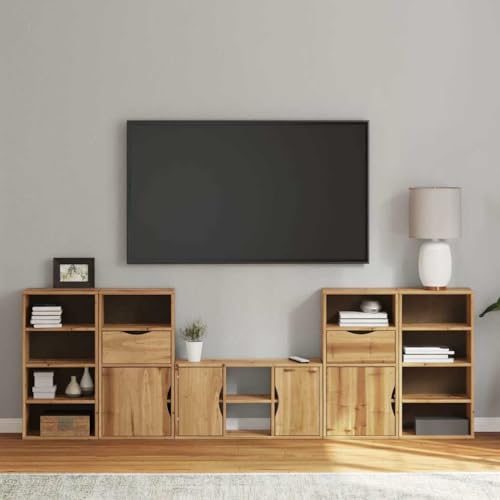 WRJENFSC 5-TLG. Wohnwand mit Stauraum ODDA Massivholz Kiefer Fernseher Ständer Tv Sideboard Wohnzimmer Tv Schrank Tv Tisch für Inneres Flur Wohnstube Schlafzimmer von WRJENFSC