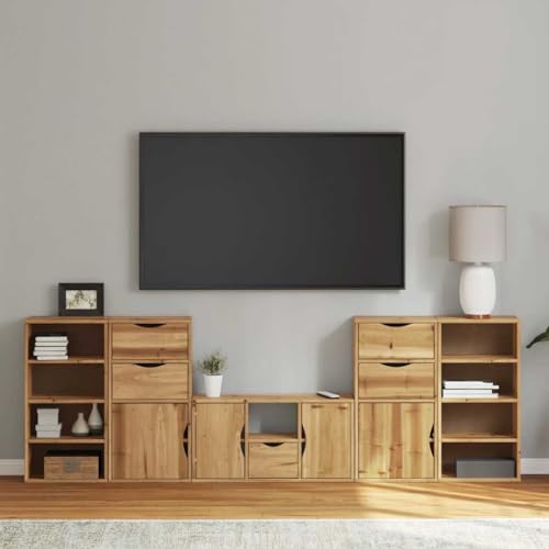 WRJENFSC 5-TLG. Wohnwand mit Stauraum ODDA Massivholz Kiefer Fernseher Ständer Tv Sideboard Wohnzimmer Tv Schrank Tv Tisch für Inneres Flur Wohnstube Schlafzimmer von WRJENFSC