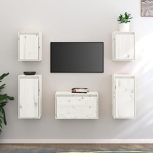 WRJENFSC 5-teiliges TV-Schrank Set aus Massivholz Kiefer Weiß Hängend Modernes Design für Wohnzimmer WRJENFSC 5-teiliges TV-Schrank Set aus Massivholz Kiefer Weiß Hängend Modernes Design für Wohnzimmer von WRJENFSC