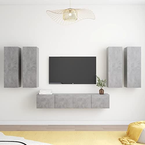 WRJENFSC 6-TLG. TV-Schrank-Set Betongrau Holzwerkstoff Tv Cabinet for Living Room Tv Sideboard Wohnzimmer Tv Board Hängend Sideboard Tv Lowboard für Wohnstube Schlafzimmer Inneres Flur von WRJENFSC