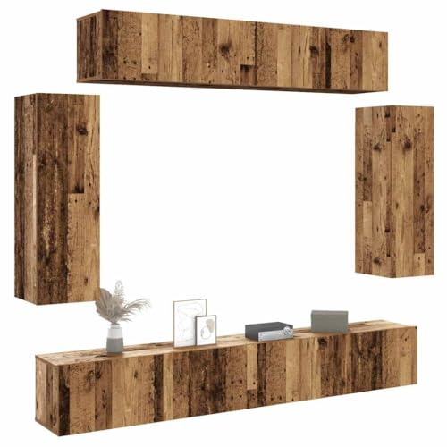 WRJENFSC 6-TLG. TV-Schrank-Set Wandmontage Altholz-Optik Holzwerkstoff Fernseher Ständer Tv Sideboard Wohnzimmer Tv Schrank Tv Tisch für Schlafzimmer Flur Wohnstube Inneres von WRJENFSC
