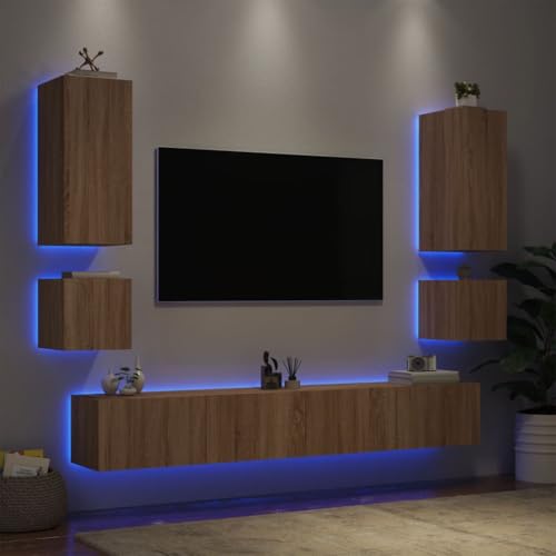 WRJENFSC 6-TLG. TV-Wohnwand mit LED-Leuchten Sonoma-Eiche Tv Tisch Tv Ständer Tv Board Hängend Tv Stand Cabinet für Inneres Flur Schlafzimmer Wohnstube von WRJENFSC