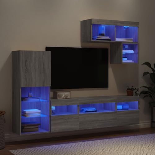 WRJENFSC 6-TLG. Wohnwand mit LED-Beleuchtung Grau Sonoma Holzwerkstoff Fernseher Schrank Tv Ständer Buffetschrank Sideboard Tv Lowboard für Schlafzimmer Inneres Wohnstube Flur WRJENFSC 6-TLG. Wohnwand mit LED-Beleuchtung Grau Sonoma Holzwerkstoff Fernseher Schrank Tv Ständer Buffetschrank Sideboard Tv Lowboard für Schlafzimmer Inneres Wohnstube Flur von WRJENFSC