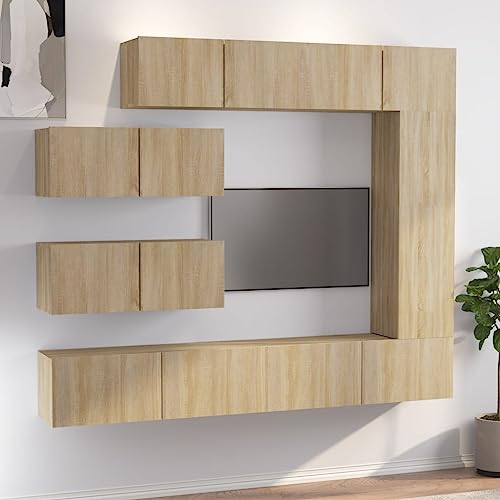 WRJENFSC 7-TLG. TV-Schrank-Set Sonoma-Eiche Holzwerkstoff Tv Table Couchtisch Wohnzimmer Möbel Fernsehschrank für Wohnstube Inneres Schlafzimmer Flur von WRJENFSC