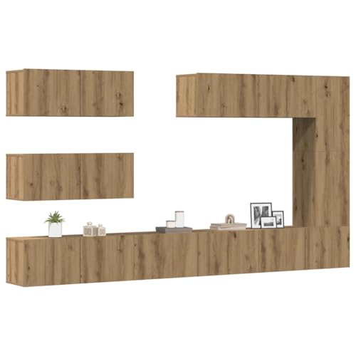 WRJENFSC 7-TLG. TV-Schrank-Set Wandmontage Artisan-Eiche Holzwerkstoff Fernseher Tisch Tv Sideboard Wohnzimmer Wohnzimmer Möbel Tv Stand Cabinet für Inneres Flur Schlafzimmer Wohnstube von WRJENFSC
