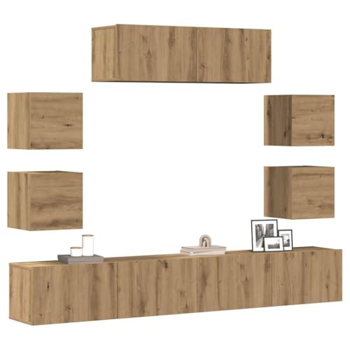 WRJENFSC 7-TLG. TV-Schrank-Set Wandmontage Artisan-Eiche Holzwerkstoff Tv Cabinet for Living Room Tv Schrank Tv Ständer Sideboard Tv Lowboard für Schlafzimmer Inneres Wohnstube Flur von WRJENFSC