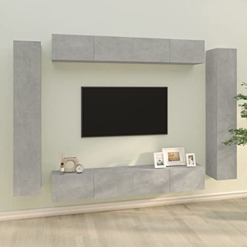 WRJENFSC 8-TLG. TV-Schrank-Set Betongrau Holzwerkstoff Tv Stand Cabinet Tv Sideboard Wohnzimmer Fernsehschrank Tv Bank für Wohnstube Flur Inneres Schlafzimmer von WRJENFSC
