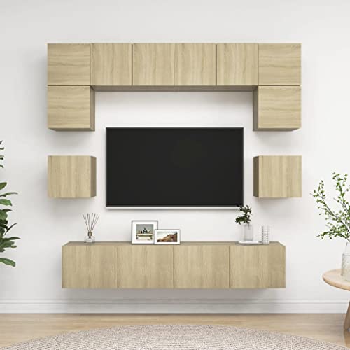 WRJENFSC 8-TLG. TV-Schrank-Set Sonoma-Eiche Holzwerkstoff Fernseher Ständer Couchtisch Tv Sideboard Wohnzimmer Fernseher Schrank für Flur Inneres Wohnstube Schlafzimmer von WRJENFSC