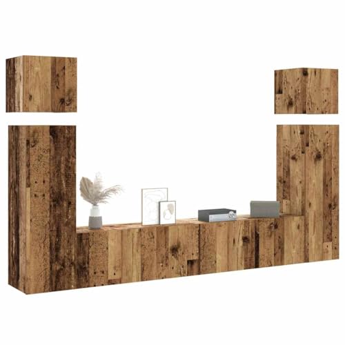 WRJENFSC 8-TLG. TV-Schrank-Set Wandmontage Altholz-Optik Holzwerkstoff Sideboard Fernseher Tv Sideboard Wohnzimmer Tv Ständer Buffetschrank für Flur Wohnstube Inneres Schlafzimmer von WRJENFSC
