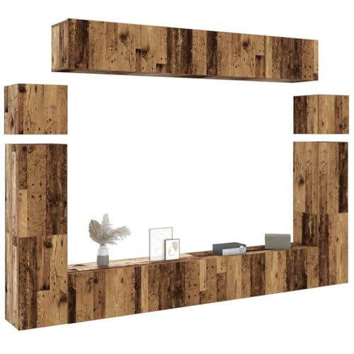 WRJENFSC 8-TLG. TV-Schrank-Set Wandmontage Altholz-Optik Holzwerkstoff Sideboard Fernseher Tv Sideboard Wohnzimmer Tv Ständer Buffetschrank für Flur Wohnstube Inneres Schlafzimmer von WRJENFSC