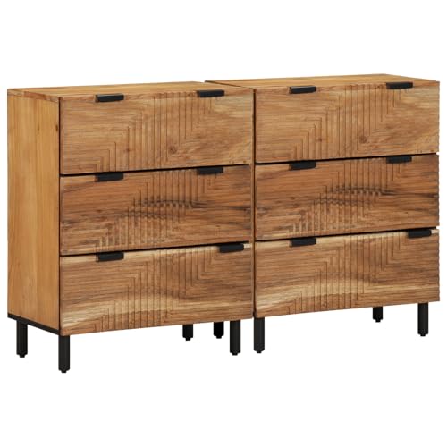 WRJENFSC Akazien Sideboard Set 2er Set Massivholz Kommode mit 6 Schubladen Moderner Stauraumschrank für Wohnzimmer Schlafzimmer und Home Office von WRJENFSC