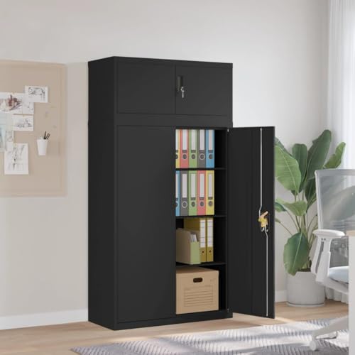 WRJENFSC Aktenschrank Schwarz 90x 40 x 180 cm aus Stahl mit 3 Einlegeböden abschließbar für Büro und Haushalt WRJENFSC Aktenschrank Schwarz 90x 40 x 180 cm aus Stahl mit 3 Einlegeböden abschließbar für Büro und Haushalt von WRJENFSC